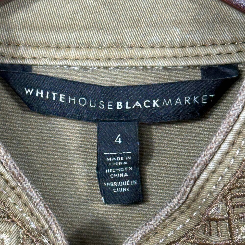 WHBM embroidered button front jacket Sz 4 olive green Smoky Topaz military vibe - Picture 4 of 13